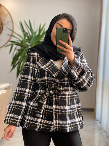 پالتو چهارخونه کمردار ونوس چهارخونه پشمی 🎀💞💯🌈۹۵۸۹