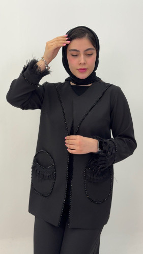 کت دو جیب کریستال مشکی جذاب کد 101492✅🌌