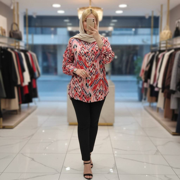 شومیز حنا ساتن حریر طرحدار کد 9527 کلار