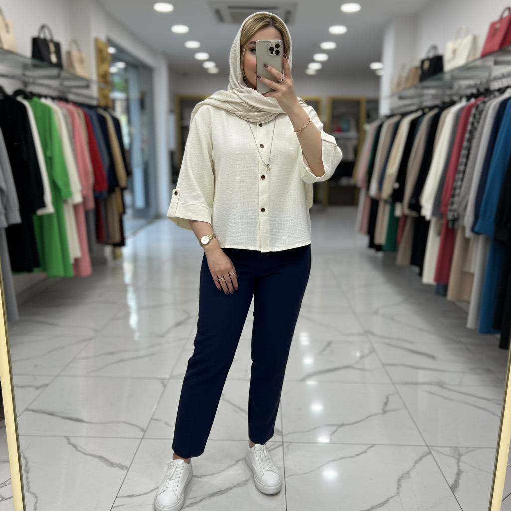شومیز باکسی طهورا نخ پنبه تک رنگ زیبا کد 10402 کلار