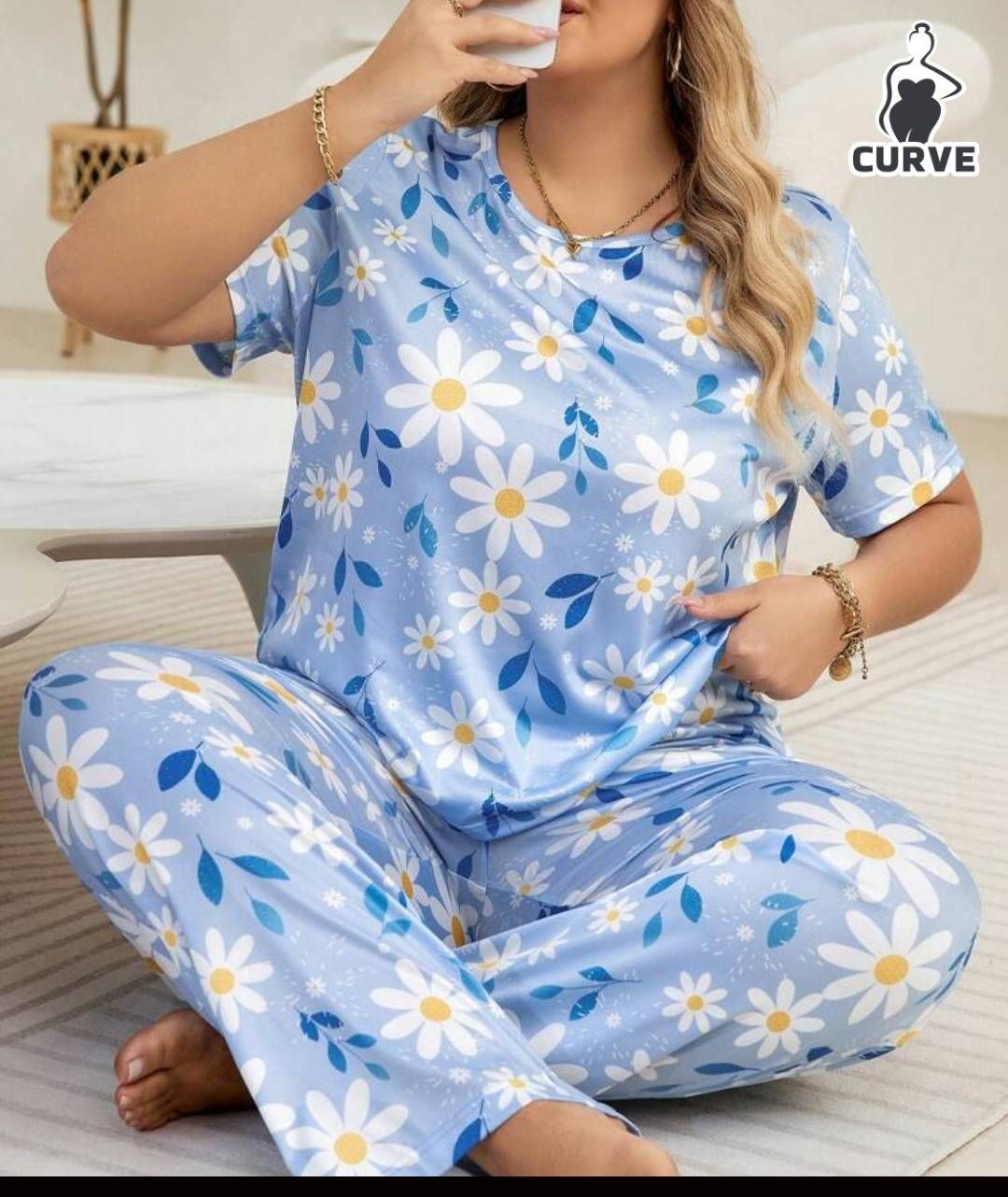 ست بلوز و شلوار راحتی سایز بزرگ ۲۵۶۰بزمی🛍🌈