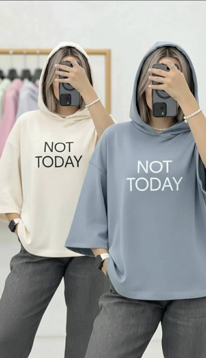 تیشرت کلاهدار Not  سوپر پنبه درجه یک تنخور عالی شیک در رنگ بندی 🎀 🎀 کد ۱۳۵۹۰ راشین