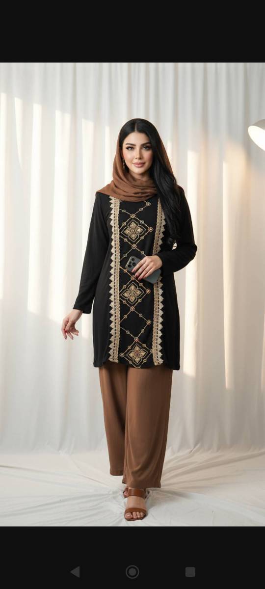 شومیز سنتی جذاب با کیفیت عالی تک رنگ مشکی کد 100199 ارغوان