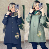 شومیز مانتویی سه گل بابونه در رنگ بندی زیبا کد 18066 والیا
