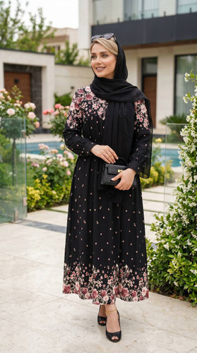 پیراهن یقه چین گلشن بوگاتی اعلا تکرنگ مشکی 🎀 🎀 کد ۱۸۳۰۴ دلتا
