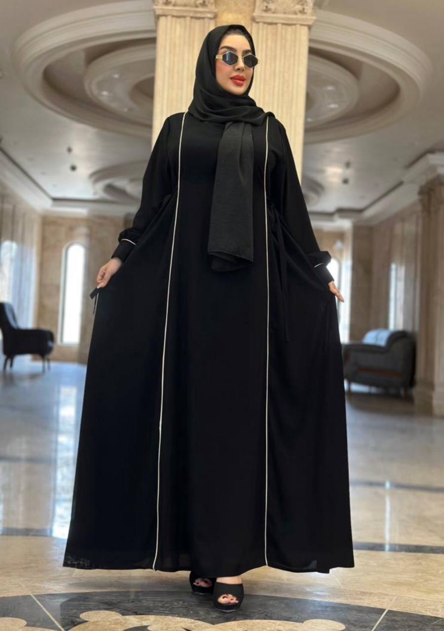 مانتو عبایی سالومه الیزه درجه یک تک رنگ مشکی ویژه محرم کد7352چیچک