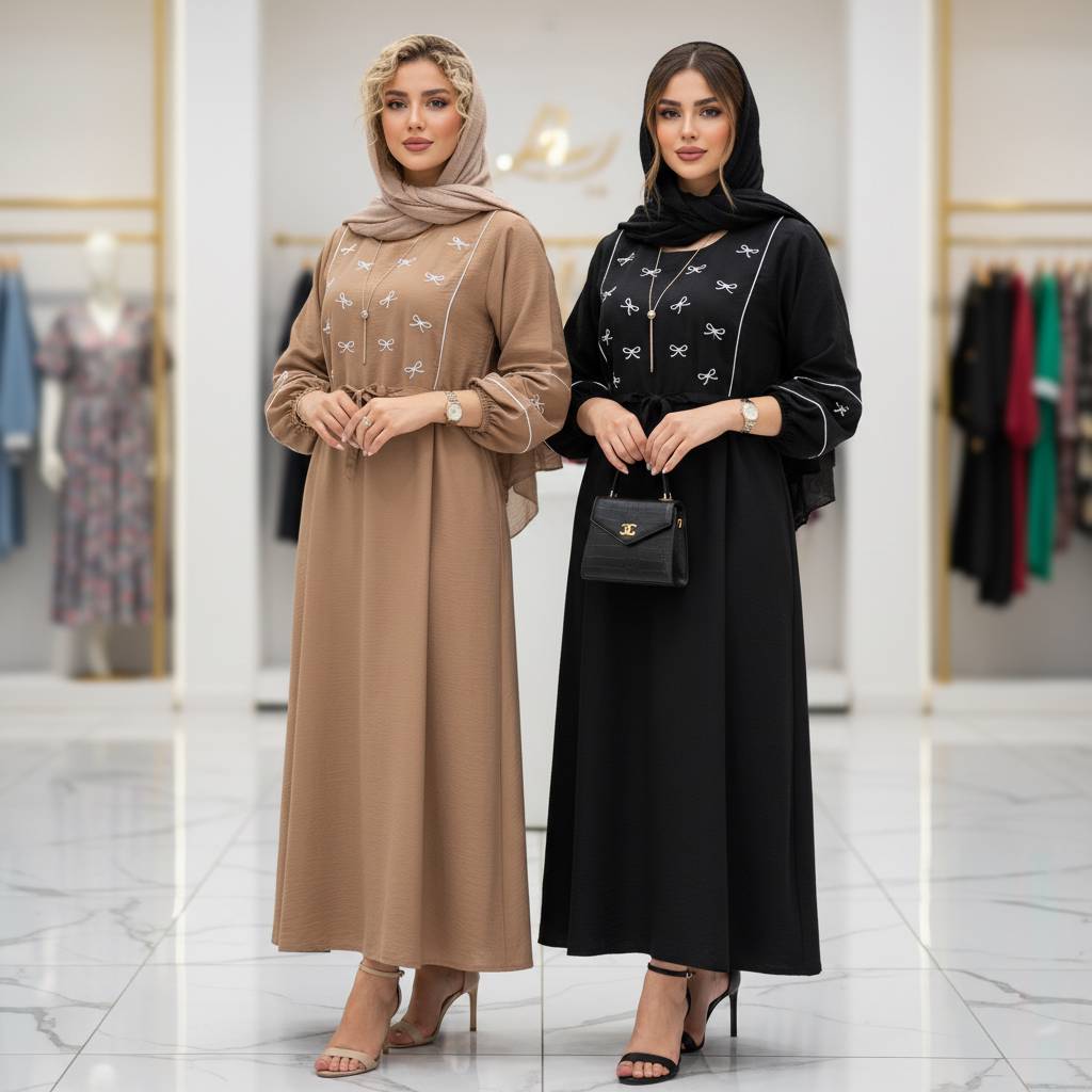 کفتان بلند گلدوزی پاپیون بابوس اعلا در رنگ بندی کد 6855 والیا