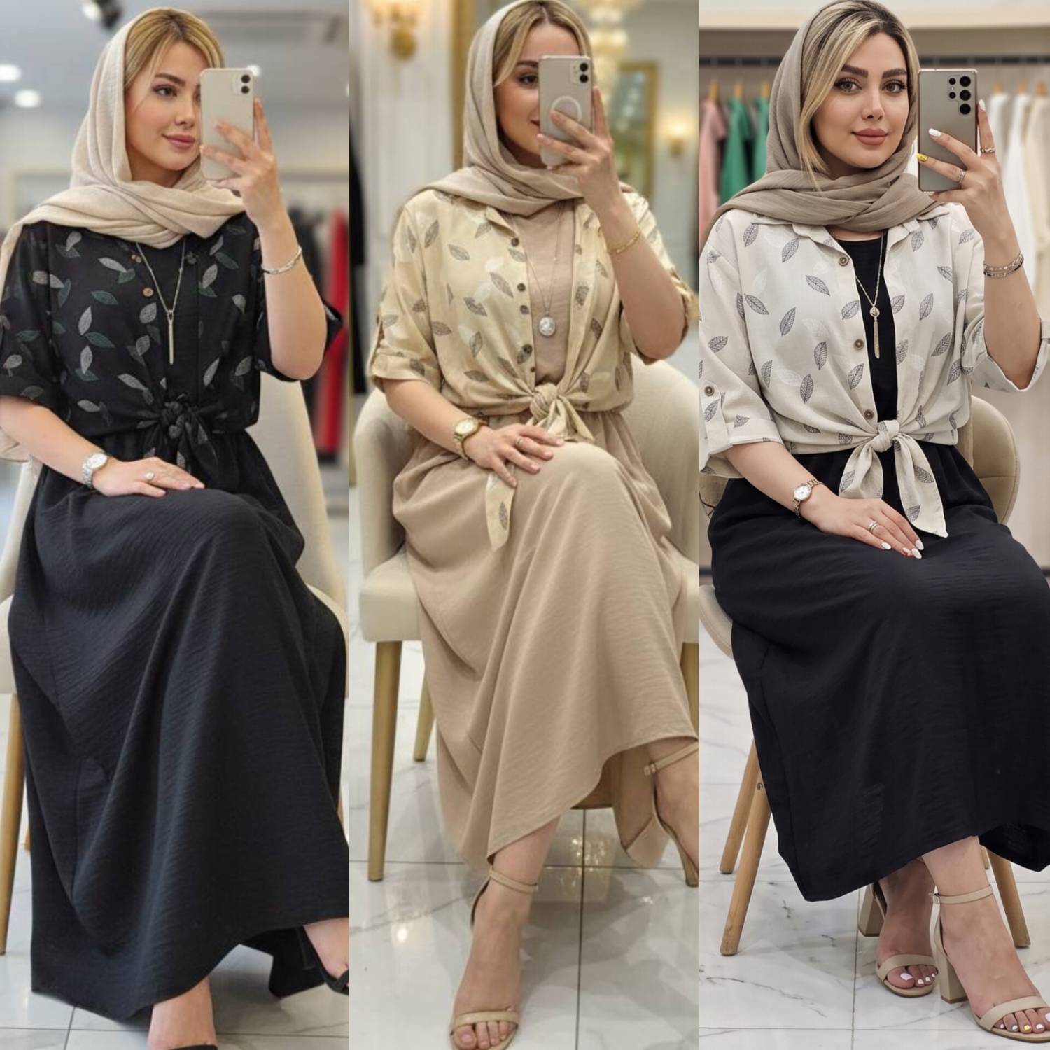 ست شومیز گره ای و سارافون شایلی با کیفیت عالی در رنگ بندی کد 15644 والیا