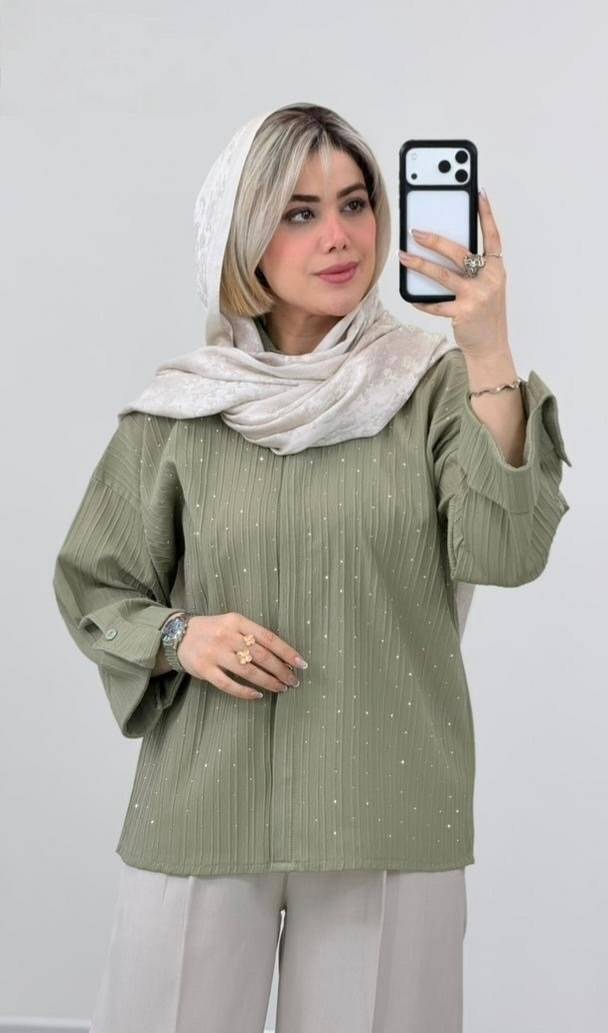 شومیز باکسی نگینی مدل ویانا با کیفیت در سه رنگ کد 16574 سارین
