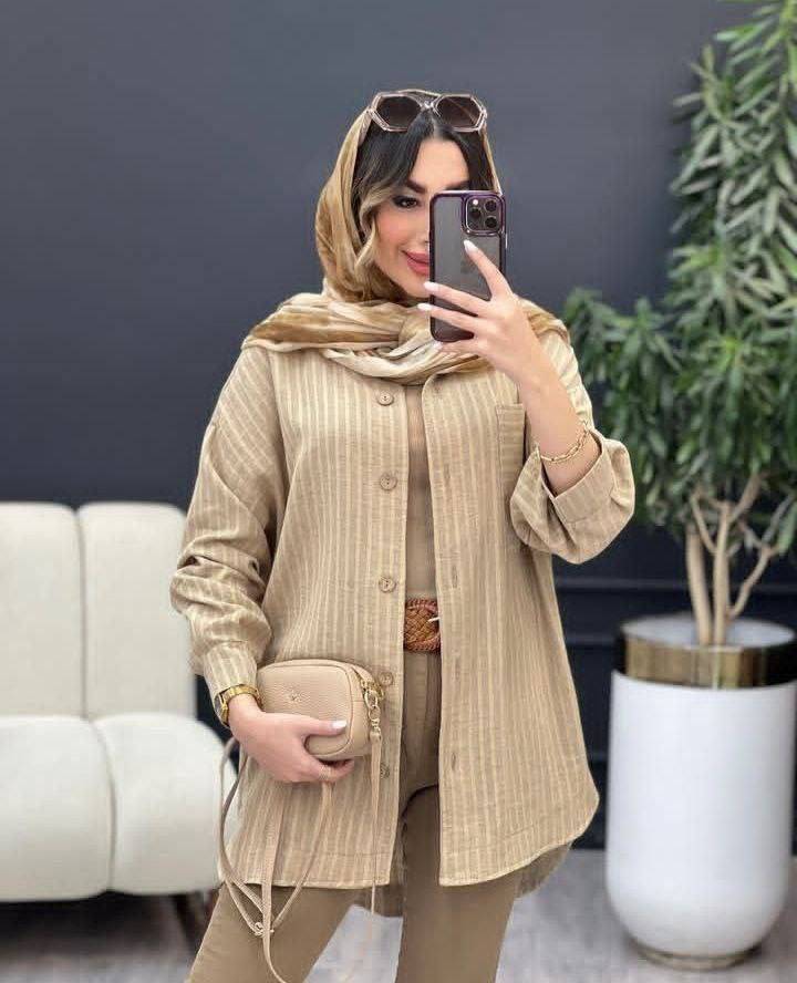 شومیز مانتویی خاتون با طرح راه راه 🥰♥️کد 16815 سارین