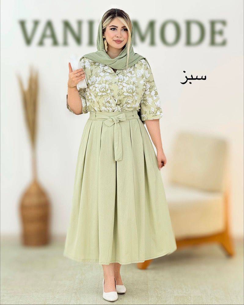 شومیز دامن وانیک  تنخور زیبا و رنگ بندی شیک 🎀❤️کد 21055 ماه بانو
