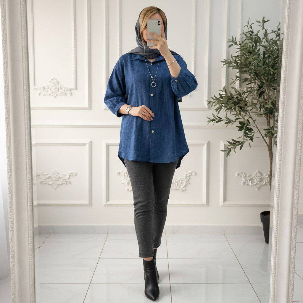 شومیز مانتویی آبشاری ماهیل با جنس خنک و راحت🥰♥کد 513 شانی
