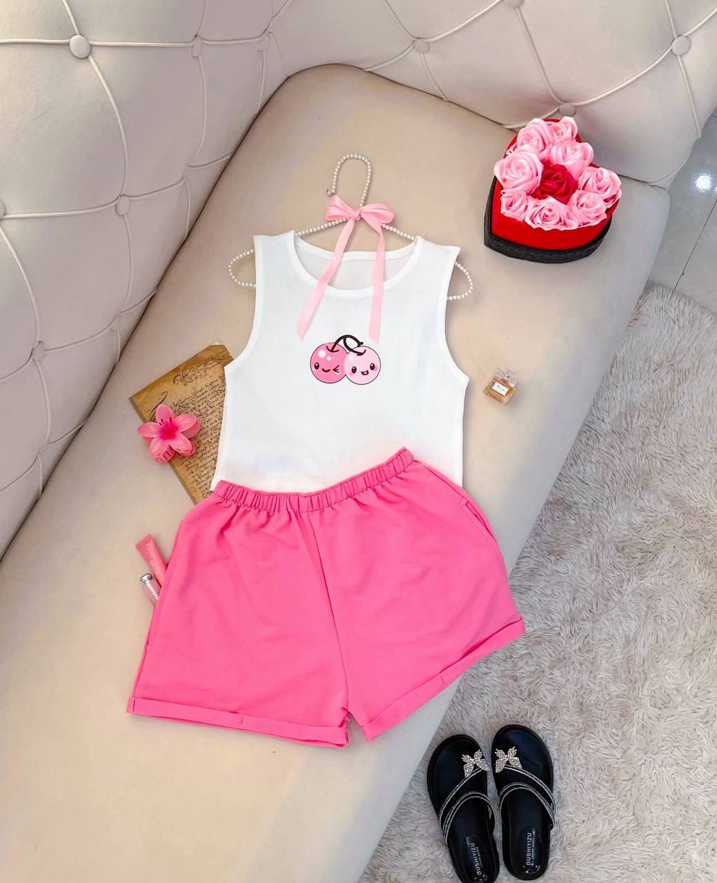 تاپ شورتک گیلاس 🍒 🍒 فانریپ اعلا  تکرنگ 🌈🌈کد۴۱۶۸ راشین