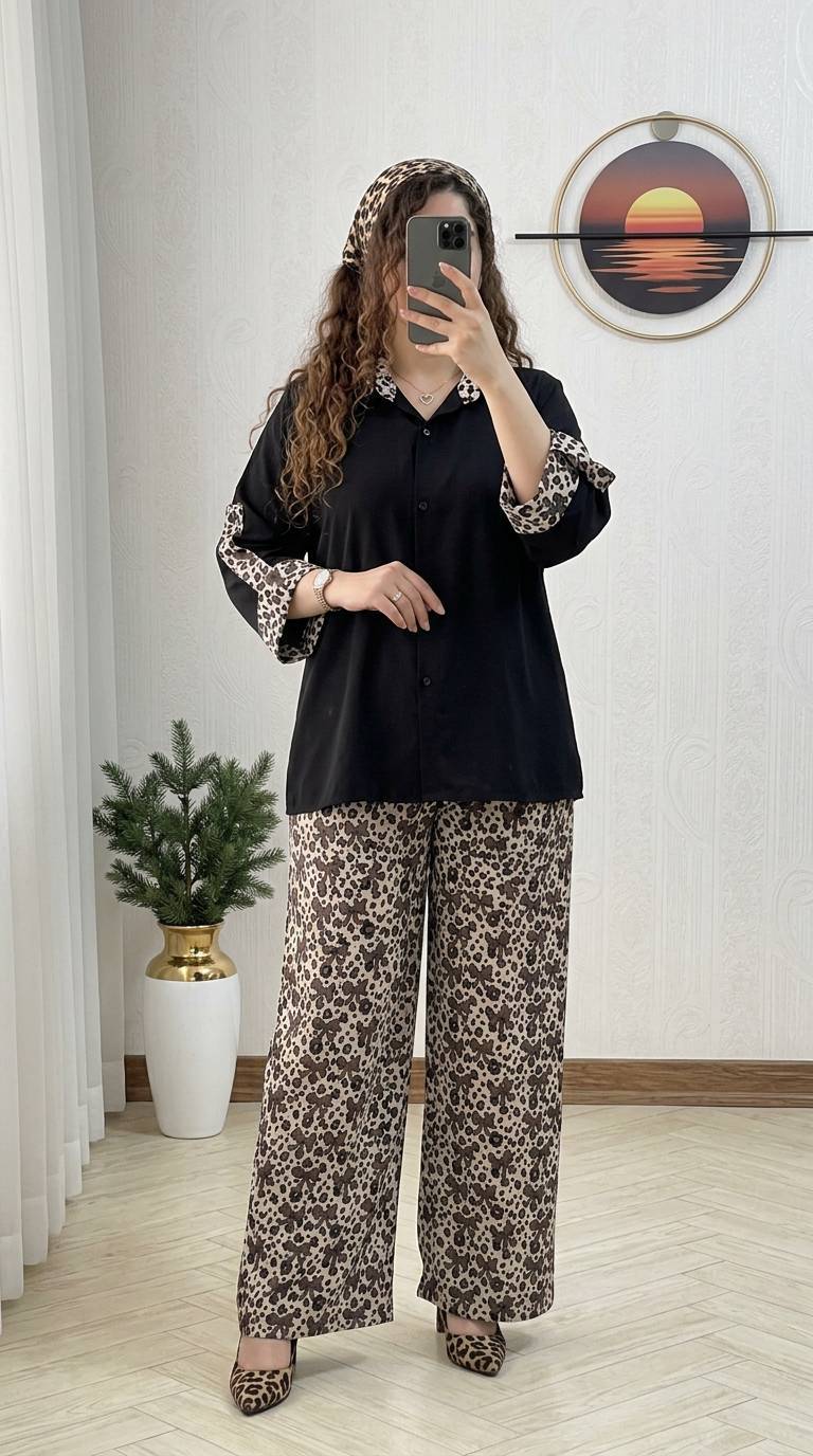 ست تیشرت و شلوار پلنگی 🌼 با کیفیت بسیار عالی ✅ ارغوان100803