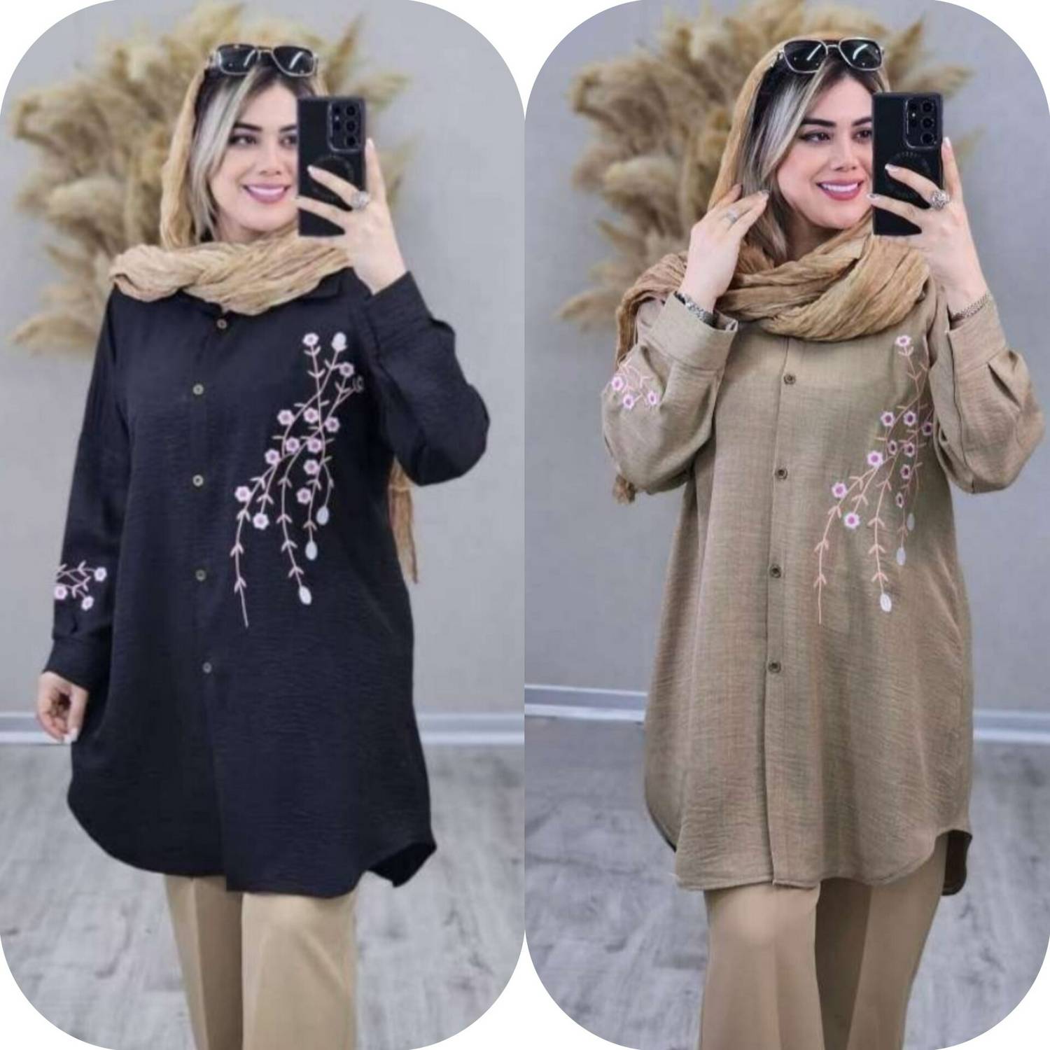 شومیز مانتوی آرتینا 🌿با پارچه شانتون درجه یک ✅و رنگ بندی 🌿 والی5784