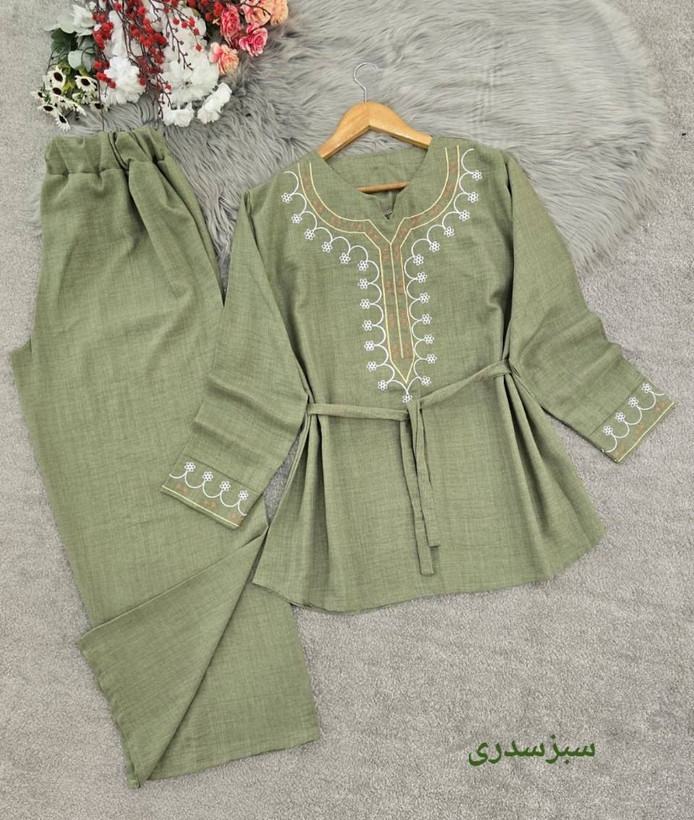 ست تونیک و شلوار شرمین 🌿 با رنگ بندی و کیفیت بسیار عالی ✅والی6214