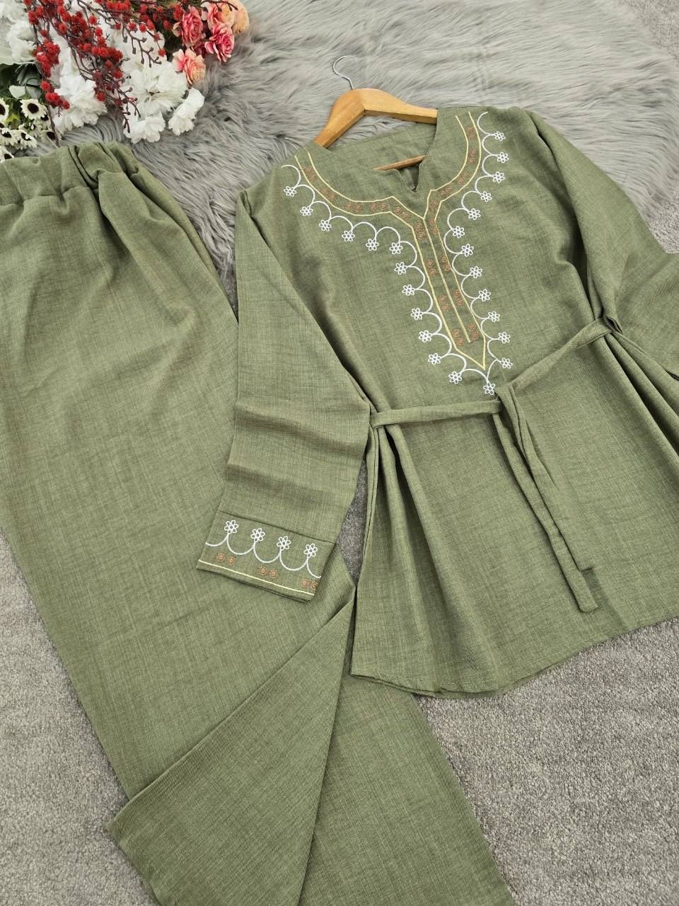 ست تونیک و شلوار شرمین 🌿 با رنگ بندی و کیفیت بسیار عالی ✅والی6214