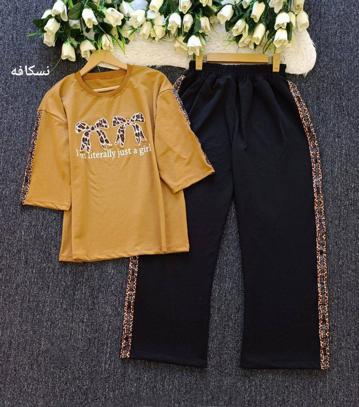 ست تیشرت شلوار دبل پاپیون پلنگی گلکسی پنبه درجه یک در رنگبندی 😍 😍 کد6587 مدلند