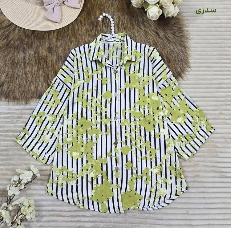 شومیز مانتویی نخی طرح پرنس🌿با رنگ بندی و کیفیت عالی ✅ساری19384