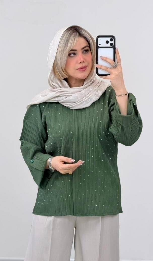 شومیز نگینی مدل ویانا 🌈 با رنگبندی و کیفیت عالی ✅ساری16574