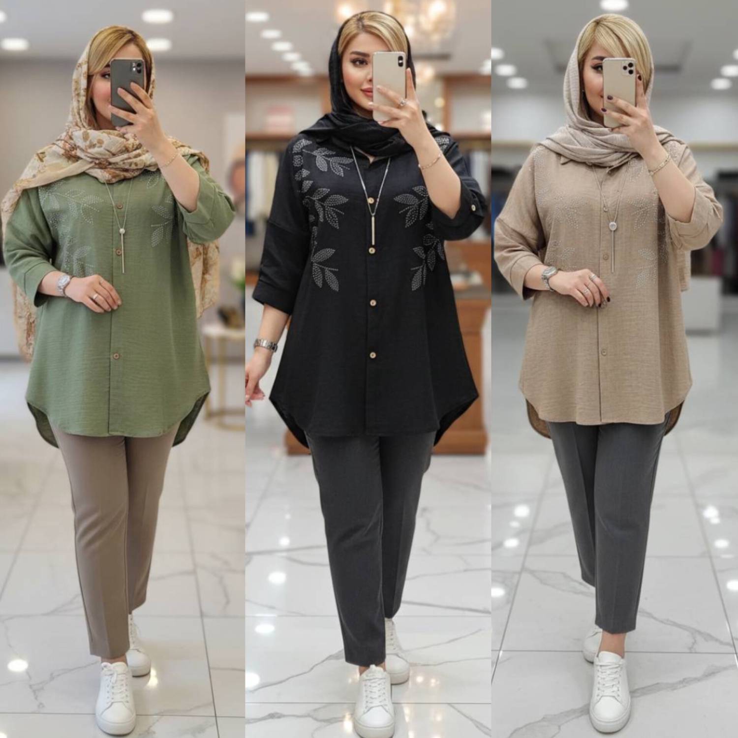 شومیز مانتویی نگینی🌿با رنگ بندی و کیفیت عالی ✅والی13653