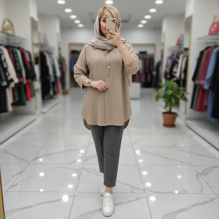 شومیز مانتویی نگینی🌿با رنگ بندی و کیفیت عالی ✅والی13653