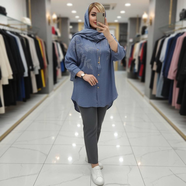 شومیز مانتویی نگینی🌿با رنگ بندی و کیفیت عالی ✅والی13653