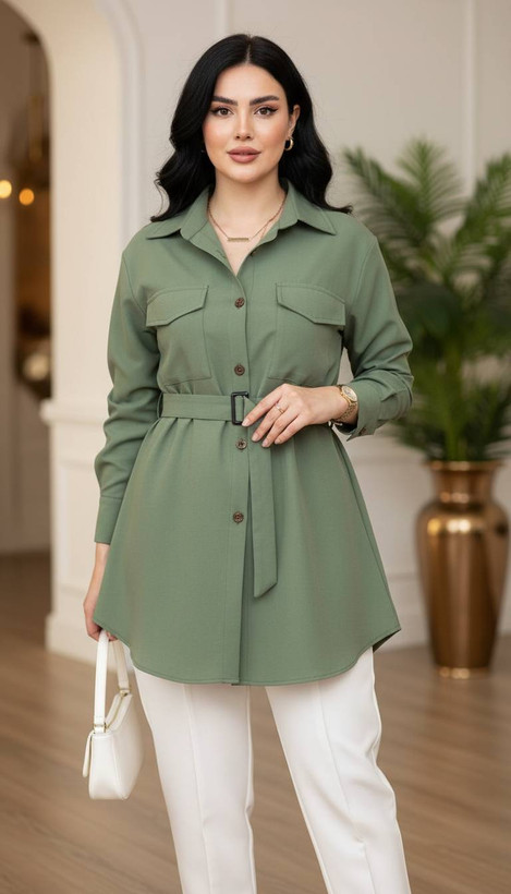 شومیز مانتویی کمربنددار داکرون1962🌈 با رنگ بندی و کیفیت بسیار عالی ✅تتیس3380