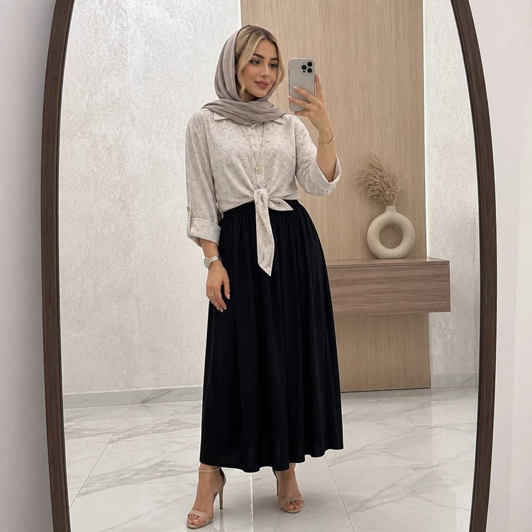 شومیز گرهای و دامن ستوده 🌿 با رنگ بندی و کیفیت بسیار عالی ✅والی۲۱۰۸۸