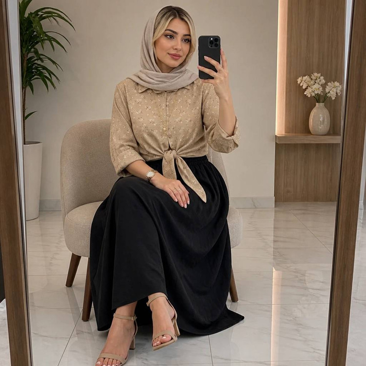 شومیز گرهای و دامن ستوده 🌿 با رنگ بندی و کیفیت بسیار عالی ✅والی۲۱۰۸۸