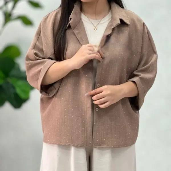 شومیز مانتو آستین کیمونو نگین کاری شده 🥰❤️کد 230 شیک