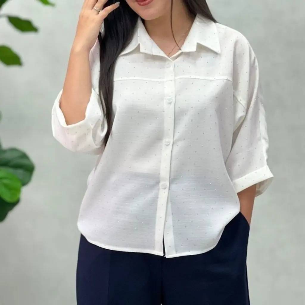 شومیز مانتو آستین کیمونو نگین کاری شده 🥰❤️کد 230 شیک