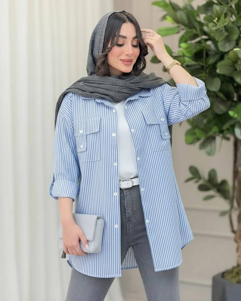 شومیز مانتویی جیب صلیبی✅ با کیفیت عالی 🌿الیش16758