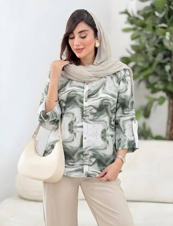 شومیز گازوئیلی جواهر 🌿 با رنگبندی و کیفیت عالی ✅ والی21137