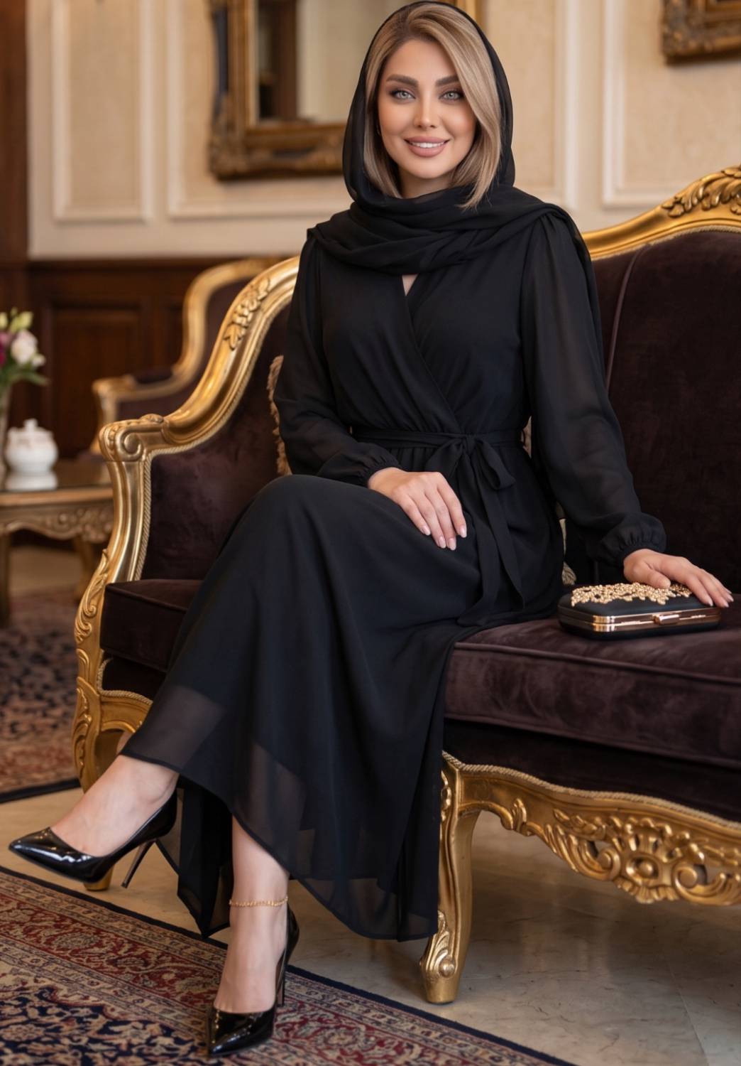 پیراهن مجلسی جت بلک حریر شیفون شکری تکرنگ 😍😍کد۲۲۰۴۲ دلتا