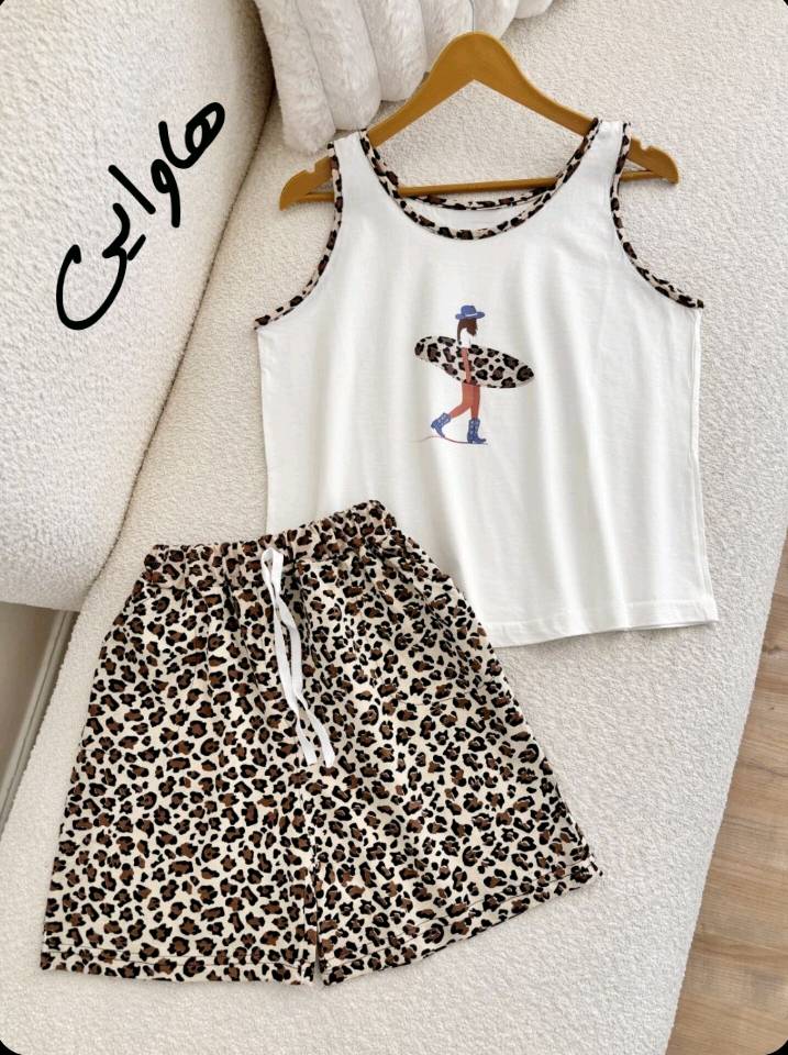 تاپ شورتک پلنگی نخ پنبه سوپر در دو رنگ 😍 😍 کد ۲۲۰۵۵ دلتا