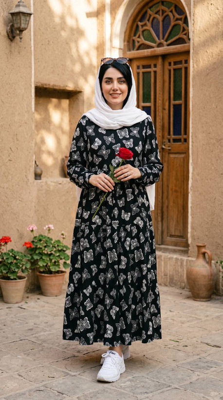 پیراهن سوپر کلوش خال خال پیراهن مجلسی تنخور شیک تکرنگ مشکی 💖💖کد ۹۷۵۷ دلتا