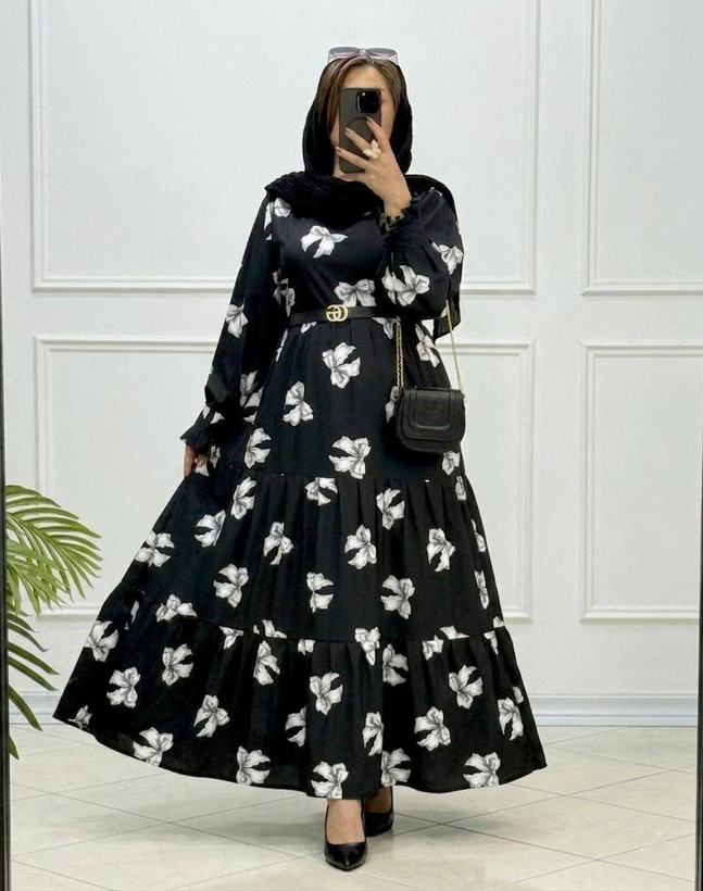 پیراهن سوپر کلوش خال خال پیراهن مجلسی تنخور شیک تکرنگ مشکی 💖💖کد ۹۷۵۷ دلتا