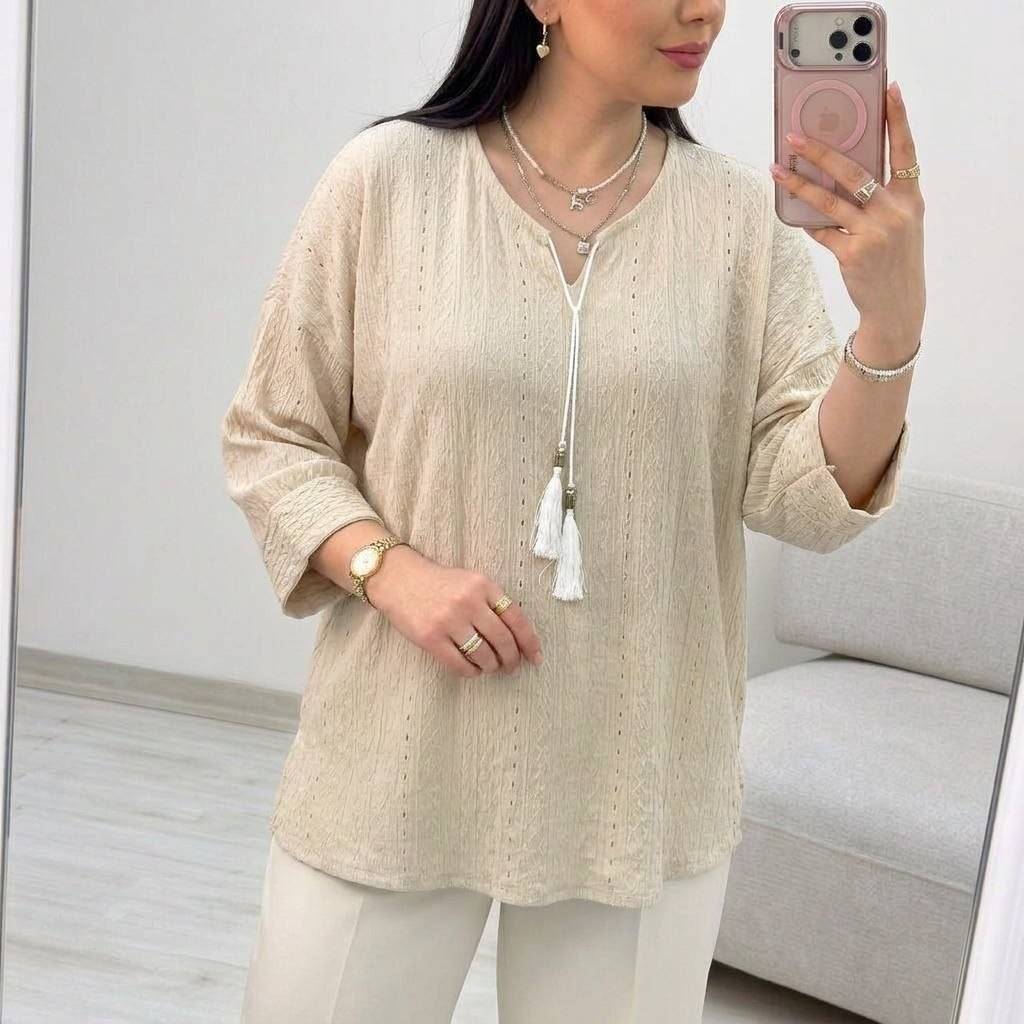 شومیز یقه گرد منگوله دار 🎀🥰شهرزاد