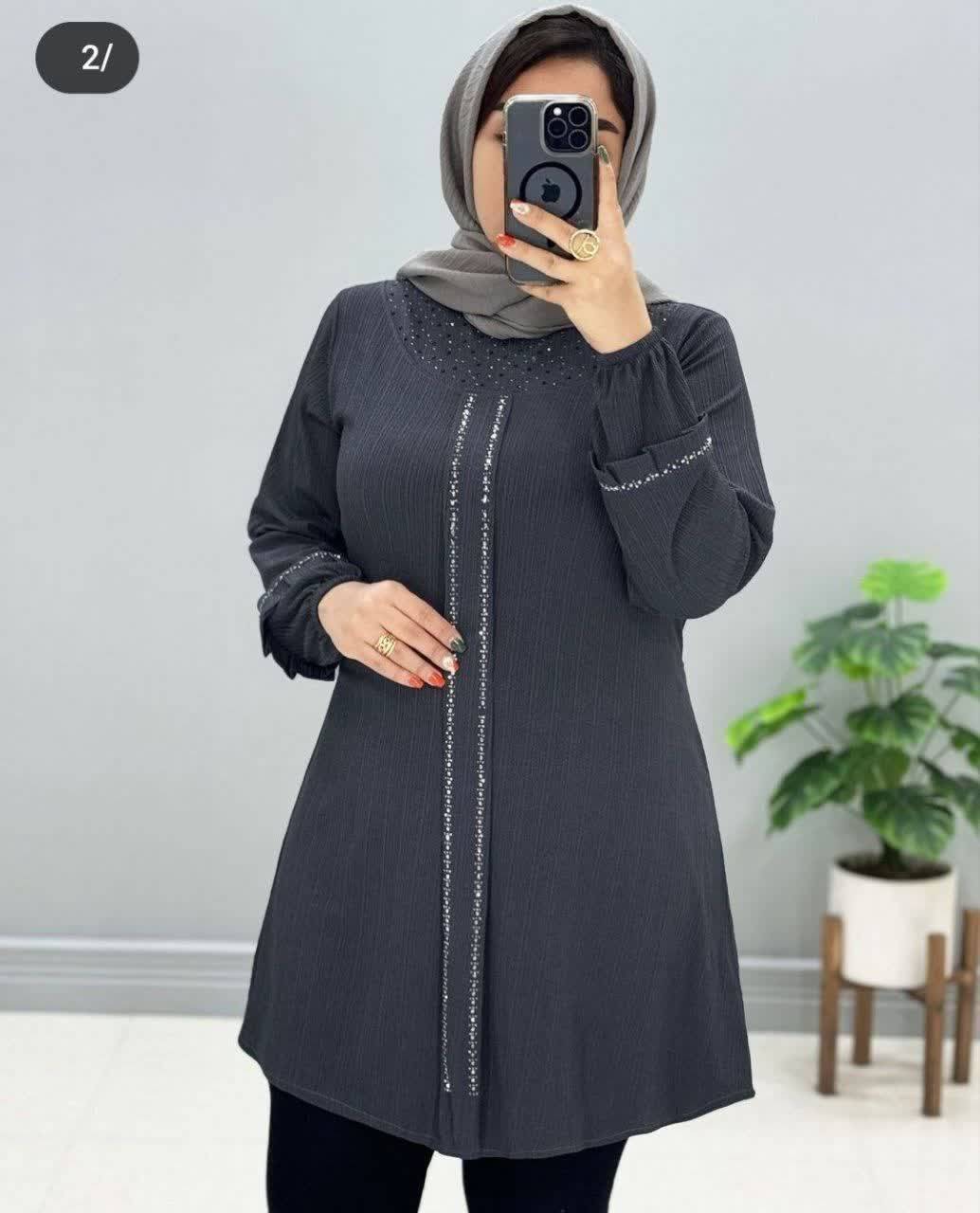 تونیک یقه گرد وسط پیله نگین دار😍♥کد 425 حدیث