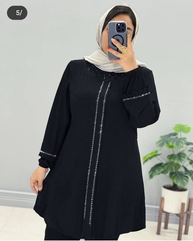 تونیک یقه گرد وسط پیله نگین دار😍♥کد 425 حدیث
