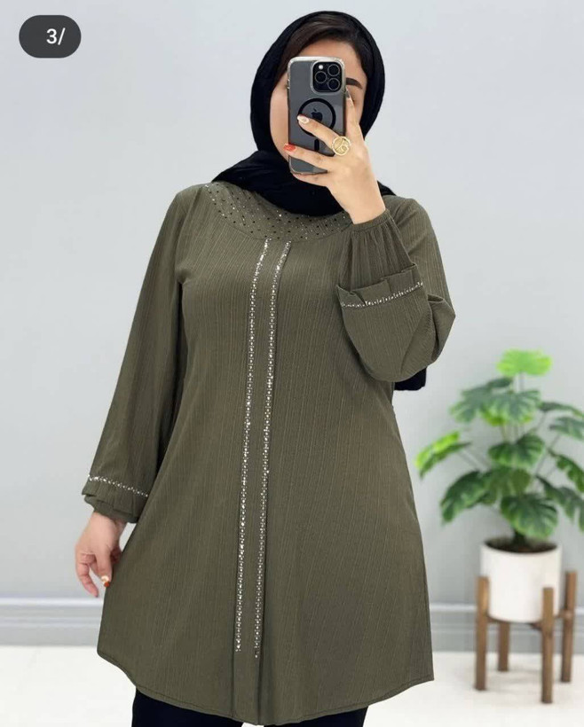 تونیک یقه گرد وسط پیله نگین دار😍♥کد 425 حدیث