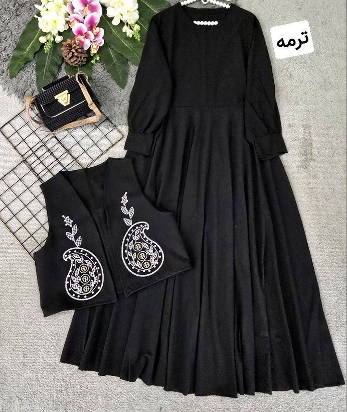 پیراهن پر چین و جلیغه با تن پوش شیک🌈🎀💞۱۵۷۵۲ نفیس