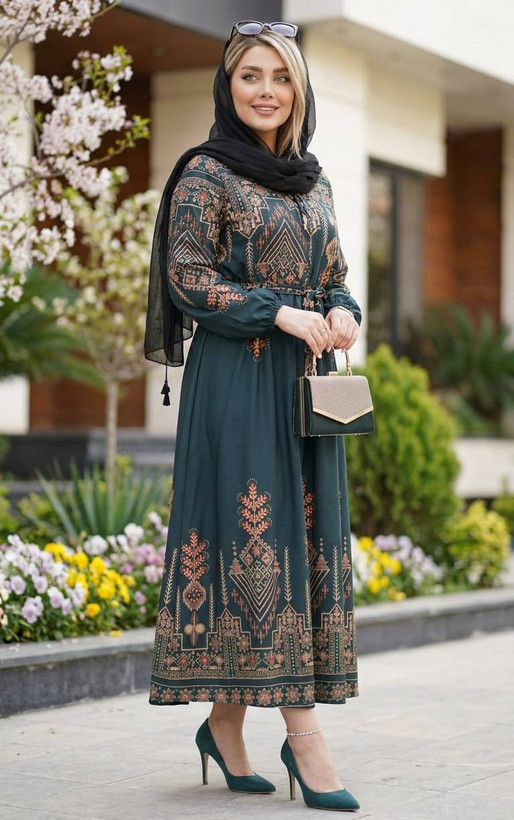 پیراهن ماکسی کتیبه بوگاتی اعلا تنخور عالی وشیک در رنگ بندی زیبا 🌈 😍 کد ۳۱۵۸ دلتا