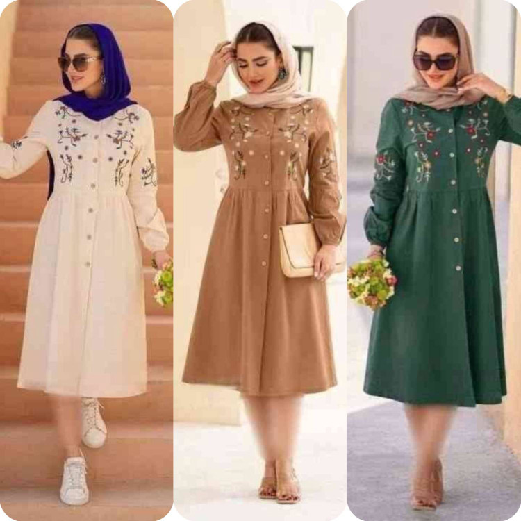 مانتو گلدوزی باران 🌿با پارچه شانتون درجه یک و رنگ بندی ✅والی7331