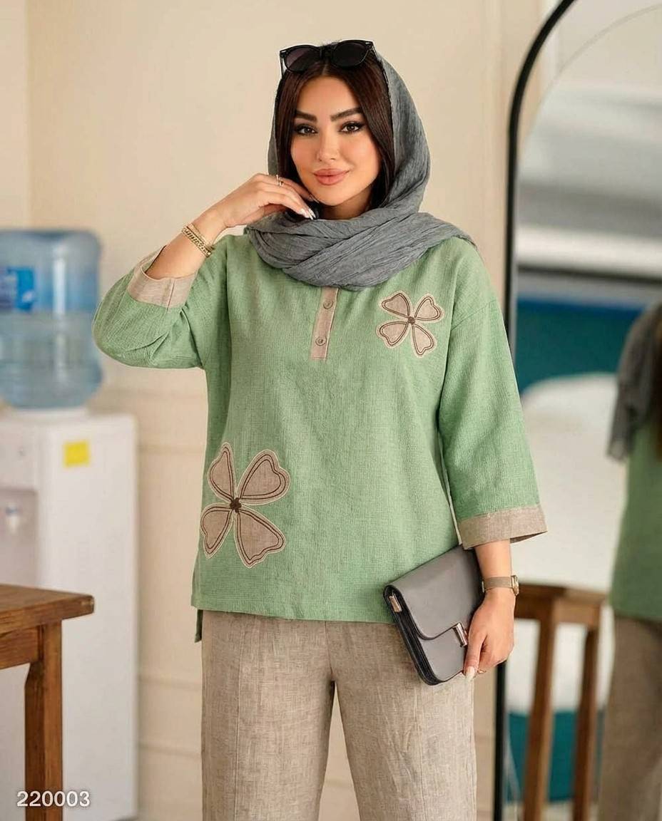 ست شومیز و شلوار هلن🌿با رنگ بندی و کیفیت عالی ✅الیش12398