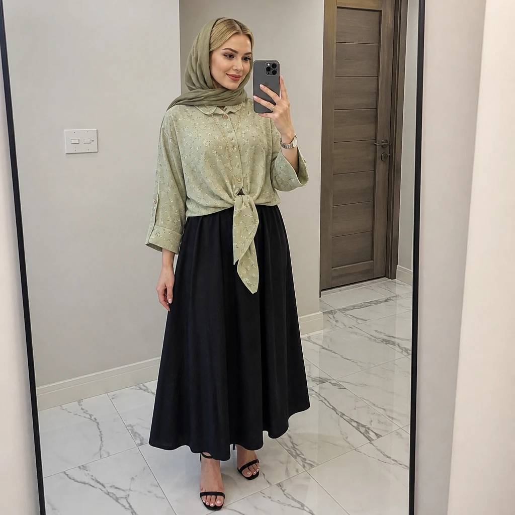 ست شومیز گرهای و دامن ستوده✅ با رنگ بندی و کیفیت عالی✅ والی21088