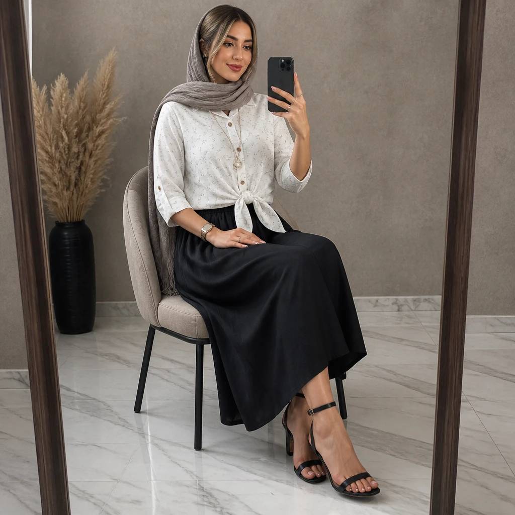 ست شومیز گرهای و دامن ستوده✅ با رنگ بندی و کیفیت عالی✅ والی21088