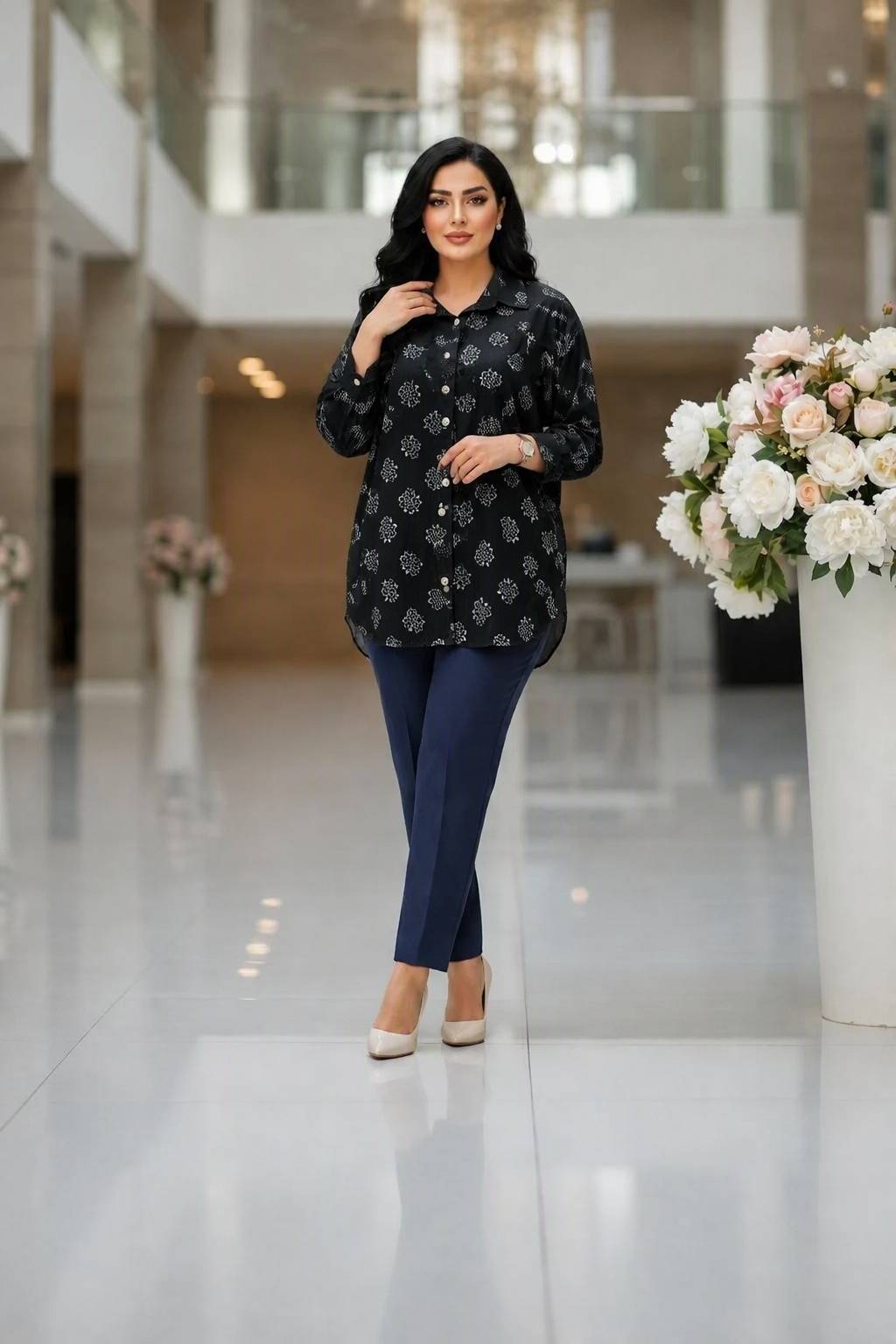 شومیز مانتویی سه گل جنس درجه یک🥰👌🏻کد 22706 آرات