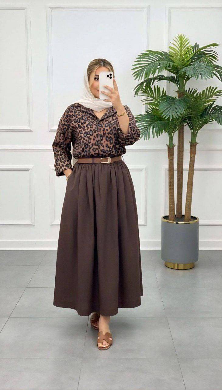 ست شومیز و دامن راکی 🌿 با کیفیت عالی✅ شایسته18335